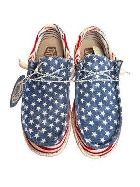 NWT HEY DUDE MEN'S WALLY PATRIOTIC STARS & STRIPES RED WHITE BLUE SIZE 11